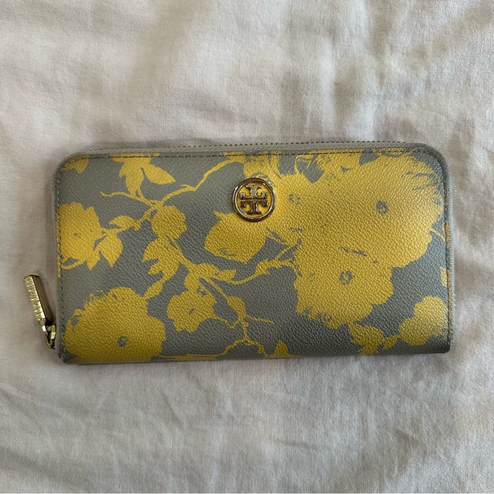 Tory Burch Gray and Yellow Floral Wallet